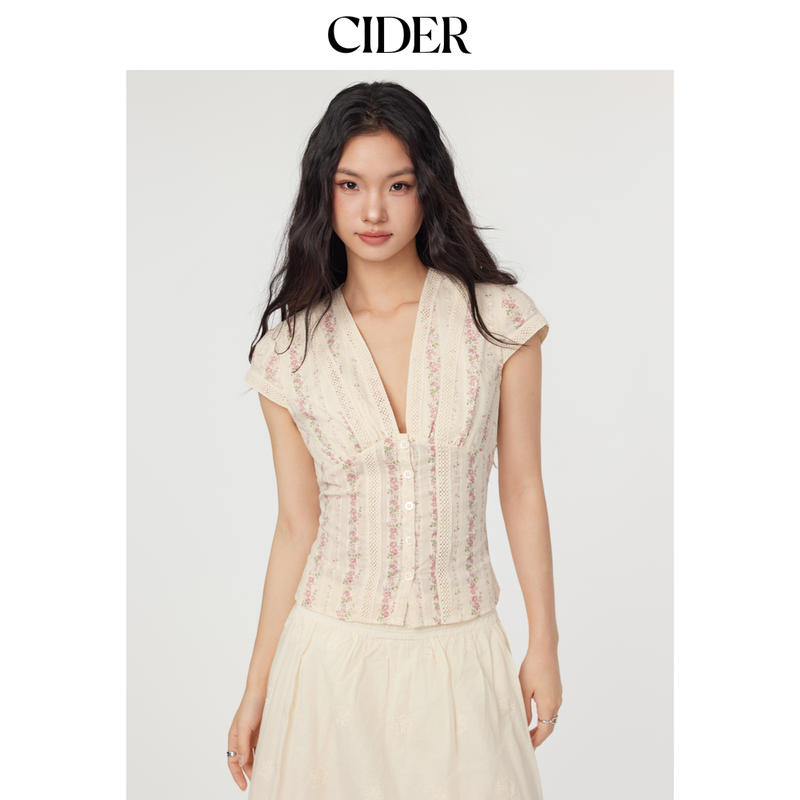 Cider Summer Women's Cotton V-Neck Short Shirt Floral Short-Sleeved Shirt 114619020 Cider Summer Women's Cotton V-Neck Short Shirt Floral Short-Sleeved Shirt 114619020