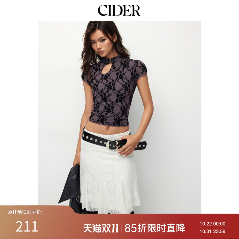 Cider2026 Autumn New Lace Hollow-Out Chinese Style Short Sleeve Top 115528908