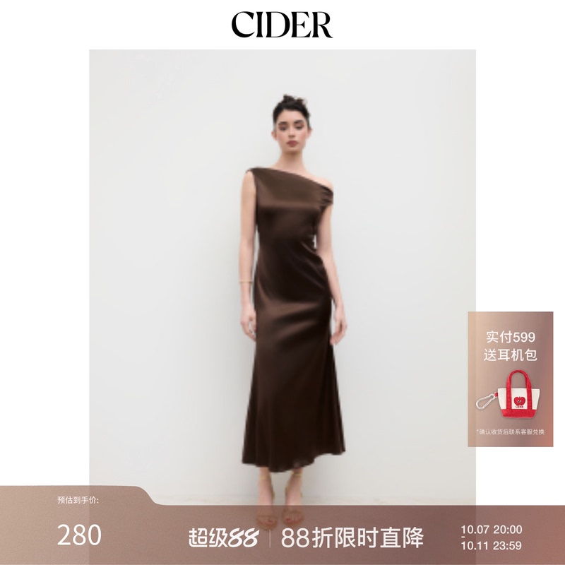 Cider Satin Asymmetrical Neckline Backless Long Dress 114449431