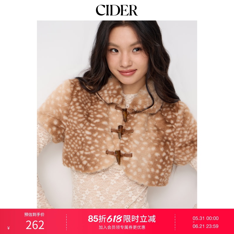 [Celebrity Style] Cider Urban Nomadic Style Faux Wool Lapel Fawn Print Jacket 114881931