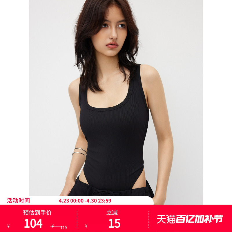 [Celebrity Style] Cider Authentic American Style Vest Simple Square Neck Slim Fit Bodysuit 1031784