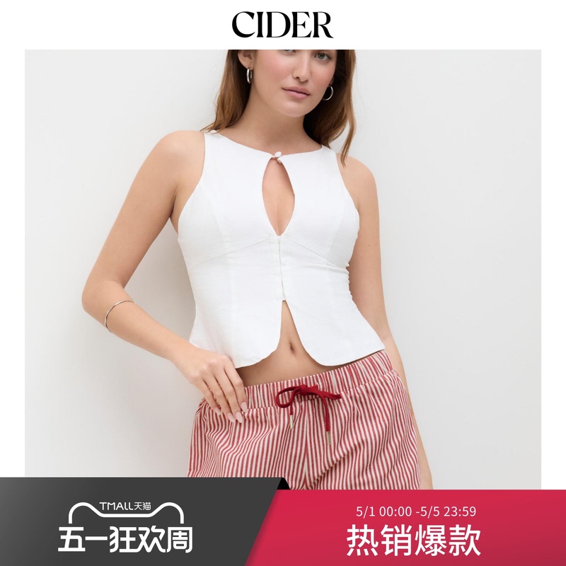 Cider Women's Summer Cotton Low-Waist Striped Tie Elastic Waist Ultra-Short Shorts 114375475