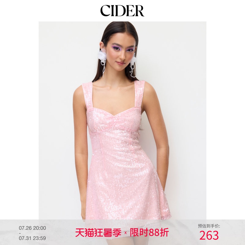 Cider Sequined Heart-Shaped Collar Zipper Detail Mini Dress 114719152