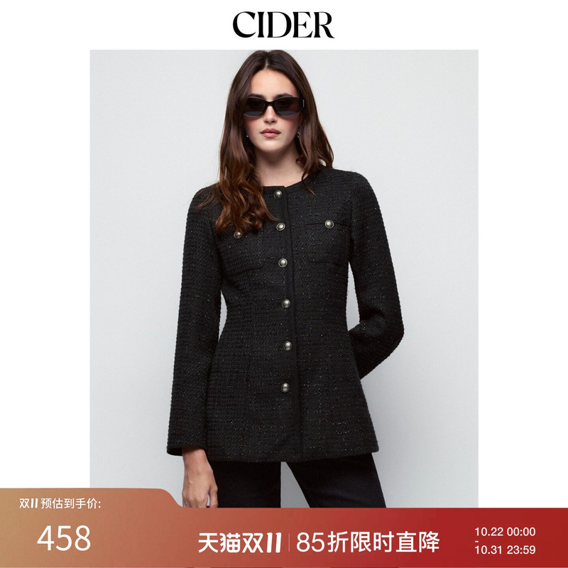 Cider2026 Autumn New Product Textured Metal Detail Tweed Long Jacket 115822165