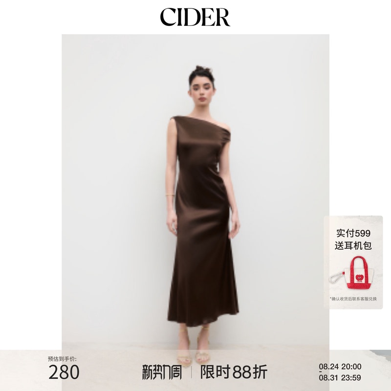 Cider Satin Asymmetrical Neckline Backless Long Dress 114449431 Cider Satin Asymmetrical Neckline Backless Long Dress 114449431