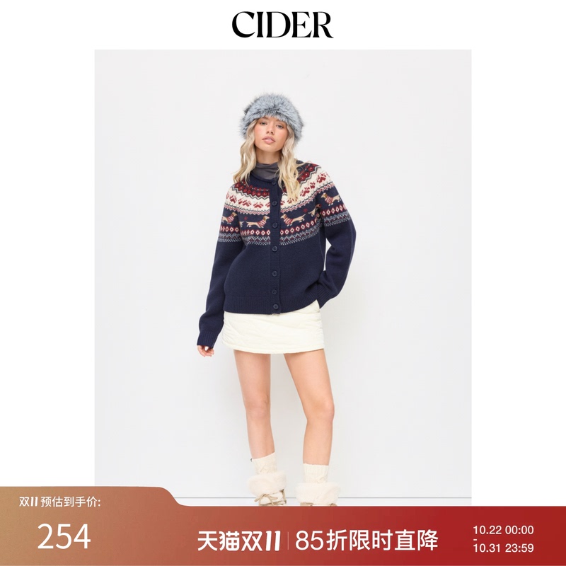 [Celebrity Style] Cider Knitted Vintage Fair Isle Print Round Neck Warm Cardigan Sweater 115053482