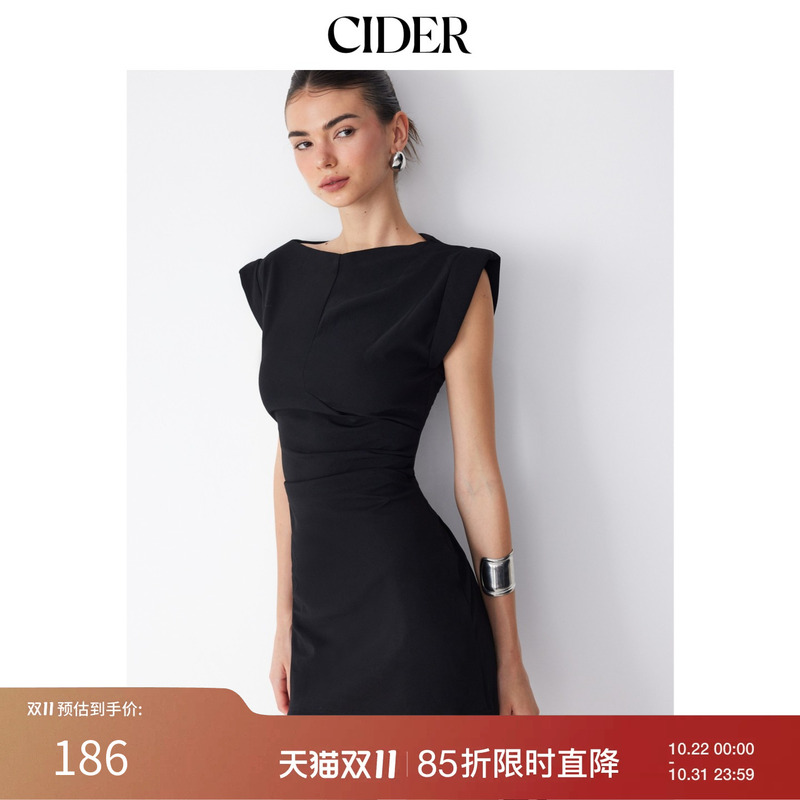 Cider New Autumn Product Boat Neck Pleated A-Line Mini Dress 115575187