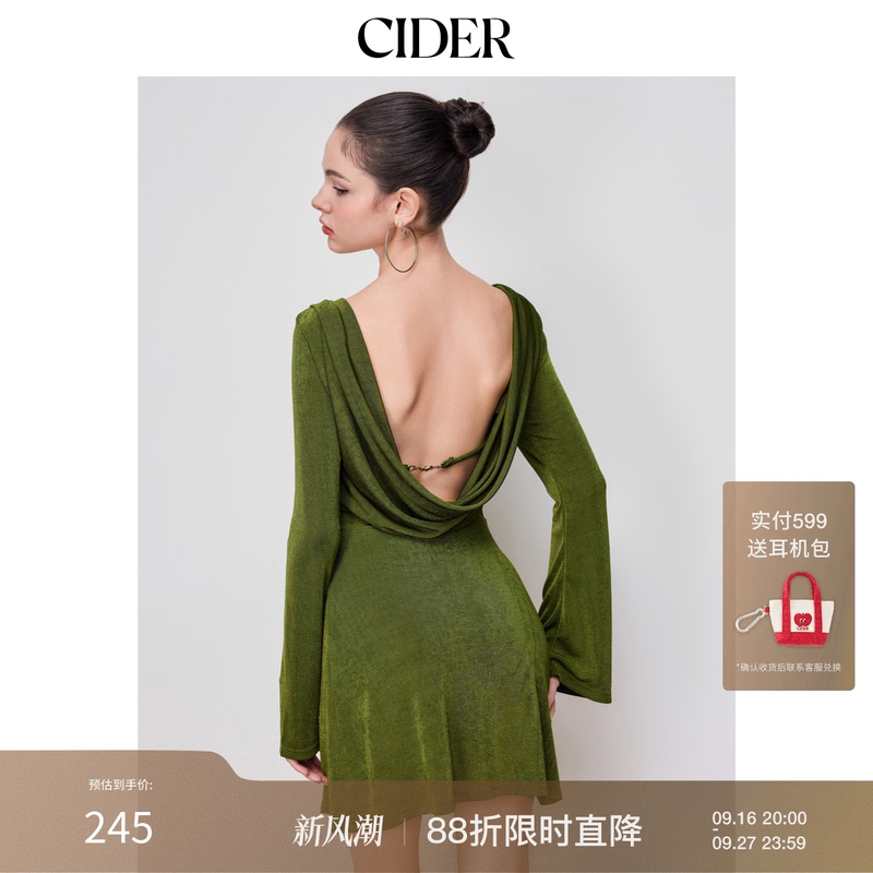 Cider Solid Color Backless Boat Neck Mini Dress 114095779 Cider Solid Color Backless Boat Neck Mini Dress 114095779