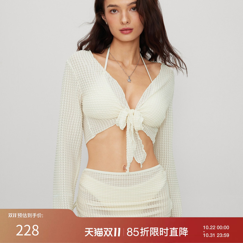 Ciderv Collar Tie Triangle Half-Coverage Bikini Swimsuit Set with Cover-Up 114501743