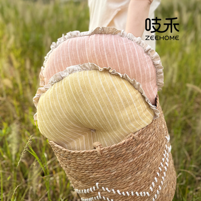 Zhihe Duozhen Pure Linen Striped Thickened Seat Cushion for Living Room Sofa, Bay Window Mat, Tatami Dining Chair Cushion, Futon