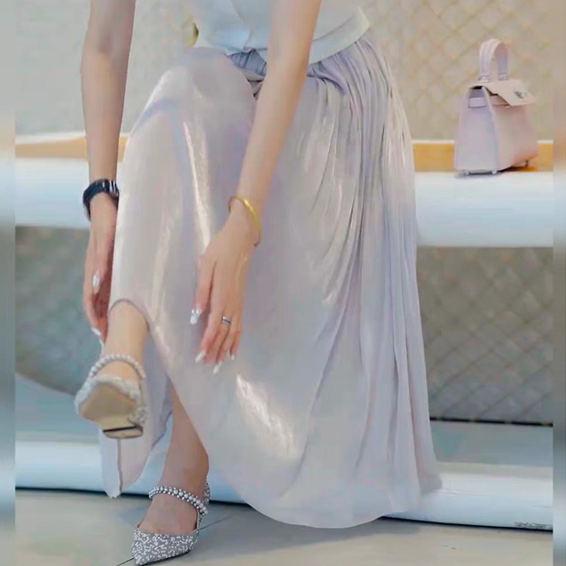 ストリーマーチュールスカート レディース 2025年夏新作 気質アセテートフェアリースカート ドレープ ミディアム丈 Aライン アンブレラスカート