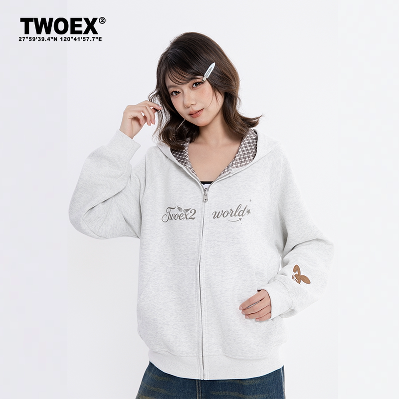 Twoex2 Official Store Plaid Patchwork Embroidered Hooded Sweatshirt for Men and Women Couple Wear Top Zipper Cardigan Jacket Twoex2 Official Store Plaid Patchwork Embroidered Hooded Sweatshirt for Men and Women Couple Wear Top Zipper Cardigan Jacket