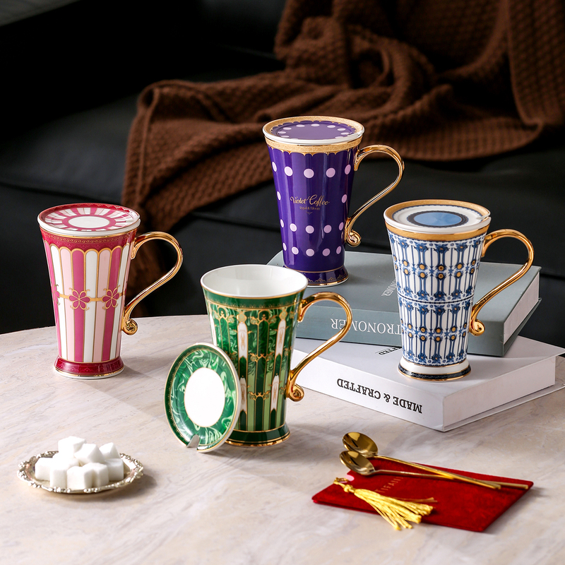 Tifani Royal Savanna French Bone China Mug, Exquisite and Beautiful Drinking Cup with Lid, Women's Light Luxury Milk Cup