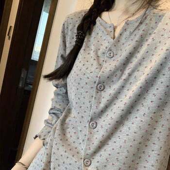 Spring new style ice silk thread long-sleeved trousers pajamas women's collar simple casual cute home wear cross-border