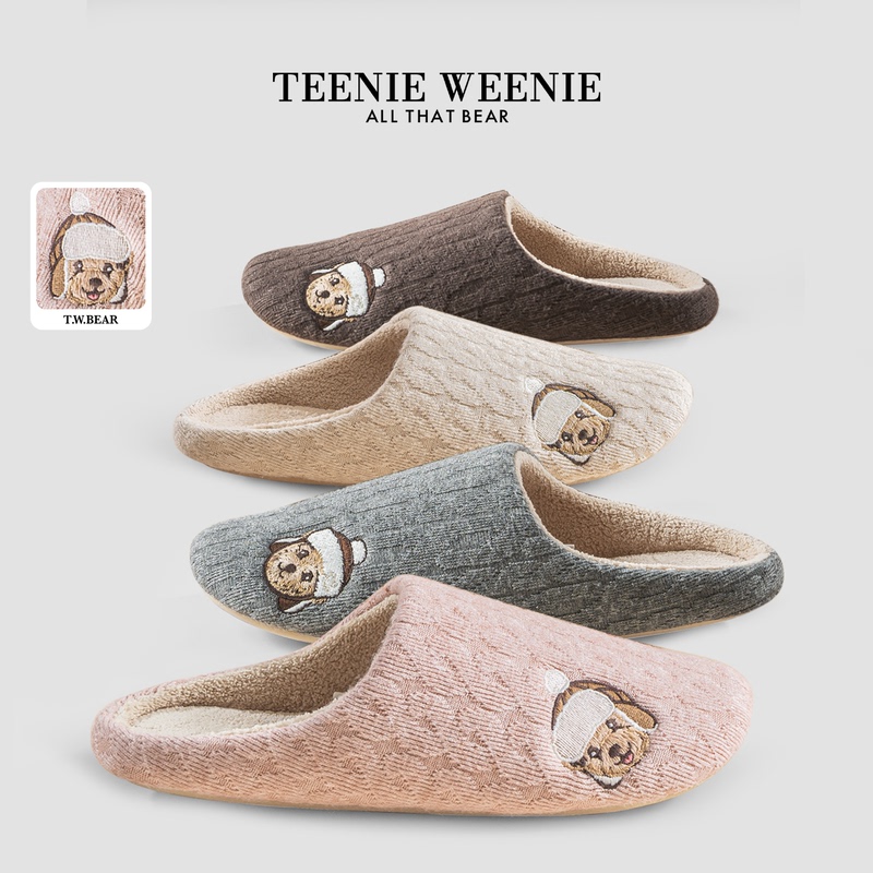 Teenieweenie Bear Warm Cotton Slippers Plush Winter Indoor Non-Slip Silent Maternity Shoes for Men and Women Couples