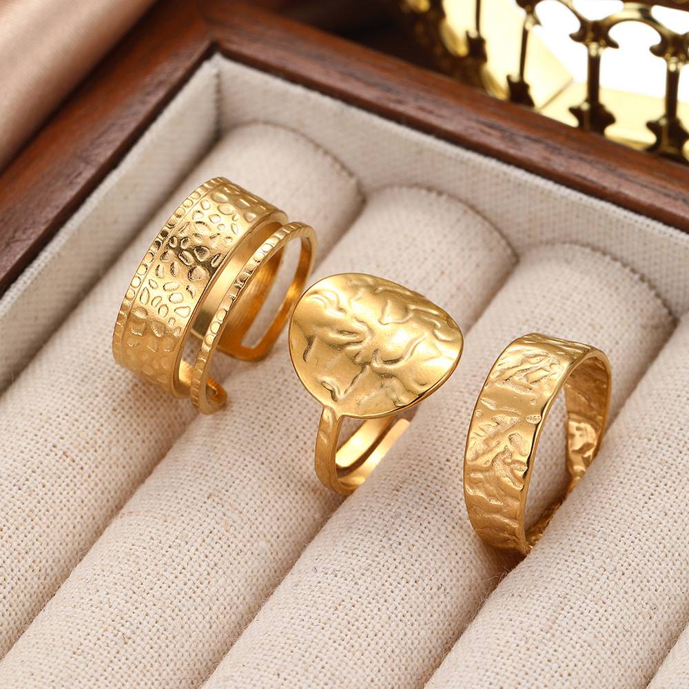 Stainless steel cross-border niche punk geometric irregular open ring ladies set European and American retro hip-hop ring