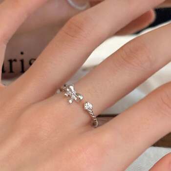 Exquisite and slender bow rhinestone ring for women, light luxury, niche, high-end, gentle temperament, index finger ring, ring