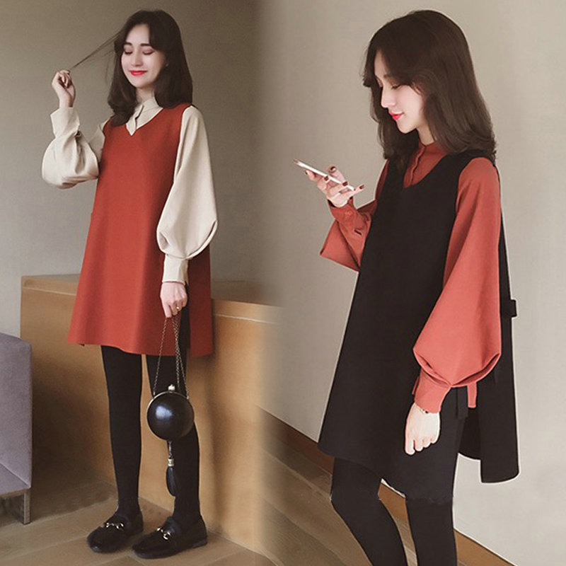 Pregnant women autumn suit 2021 new fashion net red coat waistcoat two-piece tide mom spring and autumn dress