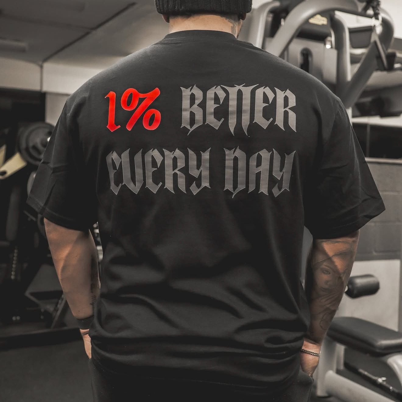 Large-sized muscle fitness loose sports men's short-sleeved pure cotton heavy-duty training top with American trendy letter print