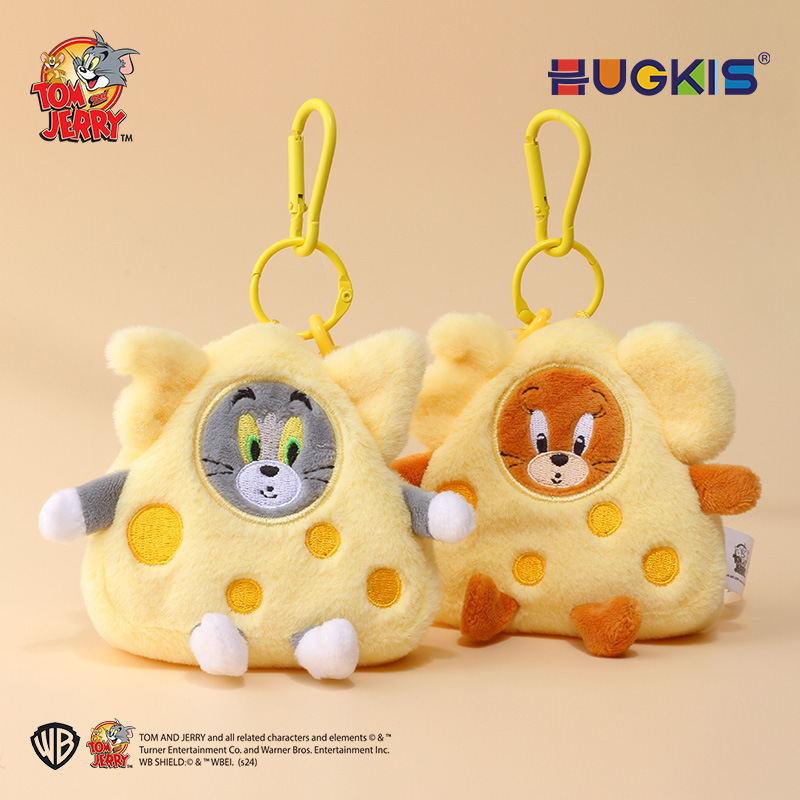 Officially Licensed Tom and Jerry Jerry and Tom Cheese Disguise Plush Toy, Can Hold Headphones, Coin Purse, Girl's Bag Charm