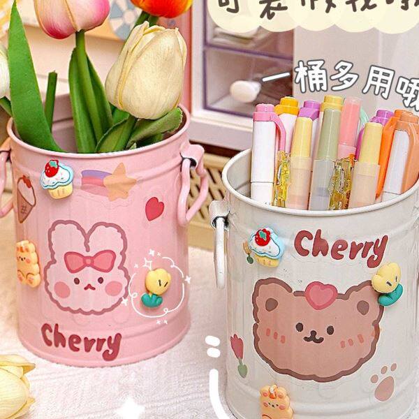 American iron pen holder student desktop iron barrel female office capacity cute pencil storage box