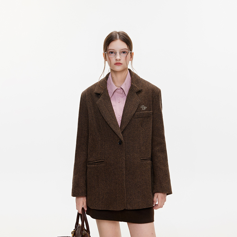 Bzxo High-End Woolen Blazer for Women, New Autumn and Winter Style, Loose Fit, Slimming, Thickened Quilted Woolen Coat