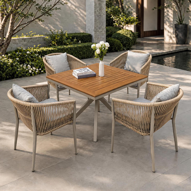 Outdoor Table and Chair Set, Courtyard Anti-Corrosion Plastic Wood Outdoor Leisure Dining Table and Chair Set, Garden Open-Air Balcony Tea Table and Chairs