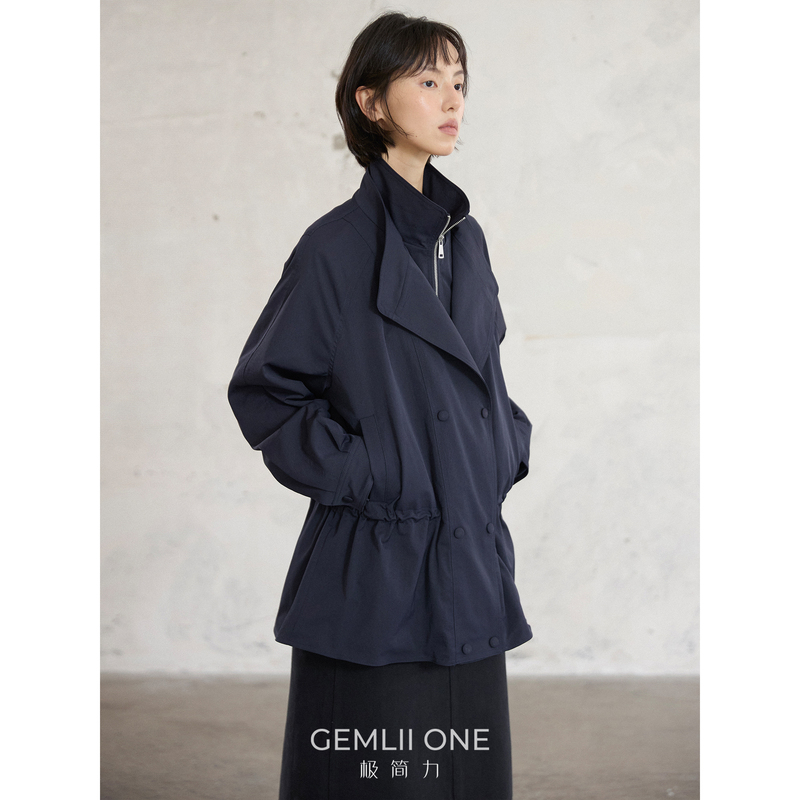 Minimalist Double-Breasted Jacket 2026 New Style Waist-Cinching Drawstring Spring and Autumn Women's High-End Zipper Mid-Length Trench Coat