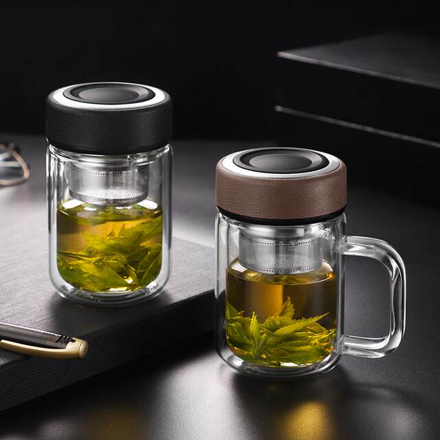 Tea water separation tea cup double-layer insulation glass cup for men and women thermal insulation portable small mini water cup