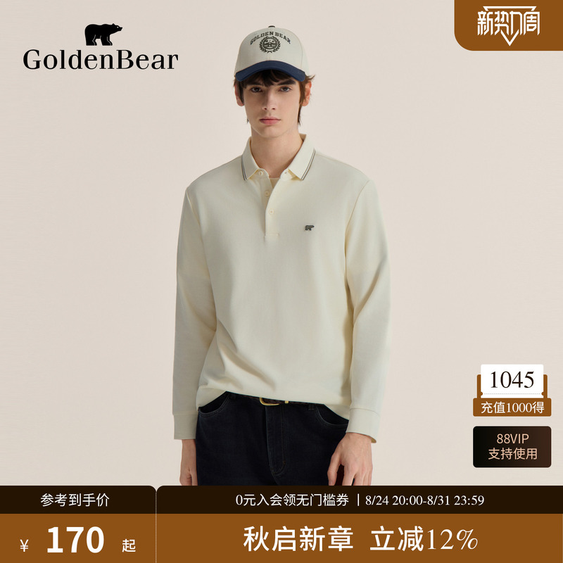 Golden Bear/Golden Bear Autumn Men's Tops Cotton-Feel Polo Collar Long-Sleeved T-Shirt Golden Bear/Golden Bear Autumn Men's Tops Cotton-Feel Polo Collar Long-Sleeved T-Shirt