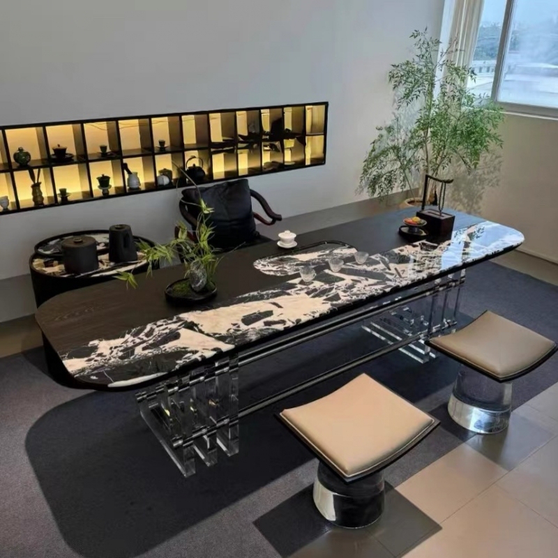 Italian Minimalist Marble Solid Wood Light Luxury Tea Table Modern Tea Room Creative Art Acrylic High-End Tea Brewing Table Italian Minimalist Marble Solid Wood Light Luxury Tea Table Modern Tea Room Creative Art Acrylic High-End Tea Brewing Table
