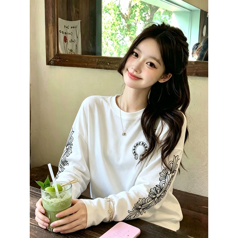 American-Style Design Niche Sanskrit Print Long-Sleeve T-Shirt for Women, Autumn and Winter, High-End Inner Wear, Stylish Base Shirt Top
