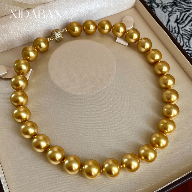 South Sea Gold Pearl Necklace, Deep Sea Australian Mother-Of-Pearl, Rich Tea Gold, Niche Light Luxury, High-End Clavicle Necklace for Women