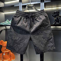 Men's High-End European-Style Embossed Ice Silk Casual Shorts 2025 New Summer Trendy Thin Beach Knee-Length Shorts for Men