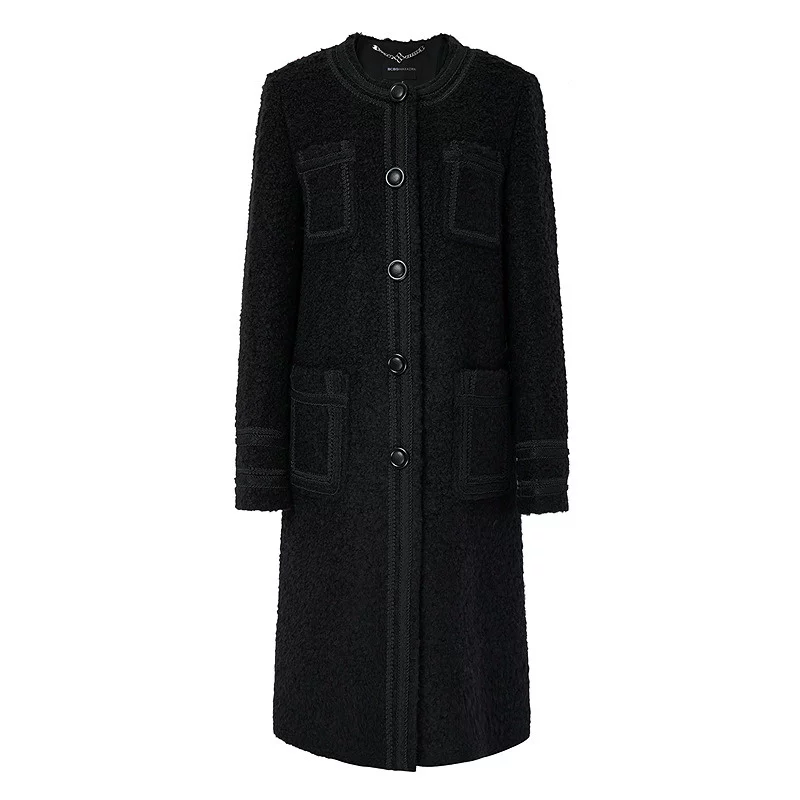 Черная шерстяная текстильная куртка, пальто, средней длины, стиль Chanel