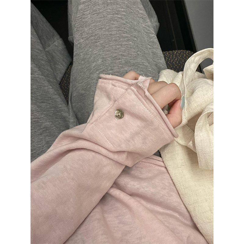 Pink Rolled-Edge Design Long-Sleeve T-Shirt for Women, Spring and Autumn 2026 New Style, Loose and Casual Base Layer Top Pink Rolled-Edge Design Long-Sleeve T-Shirt for Women, Spring and Autumn 2026 New Style, Loose and Casual Base Layer Top