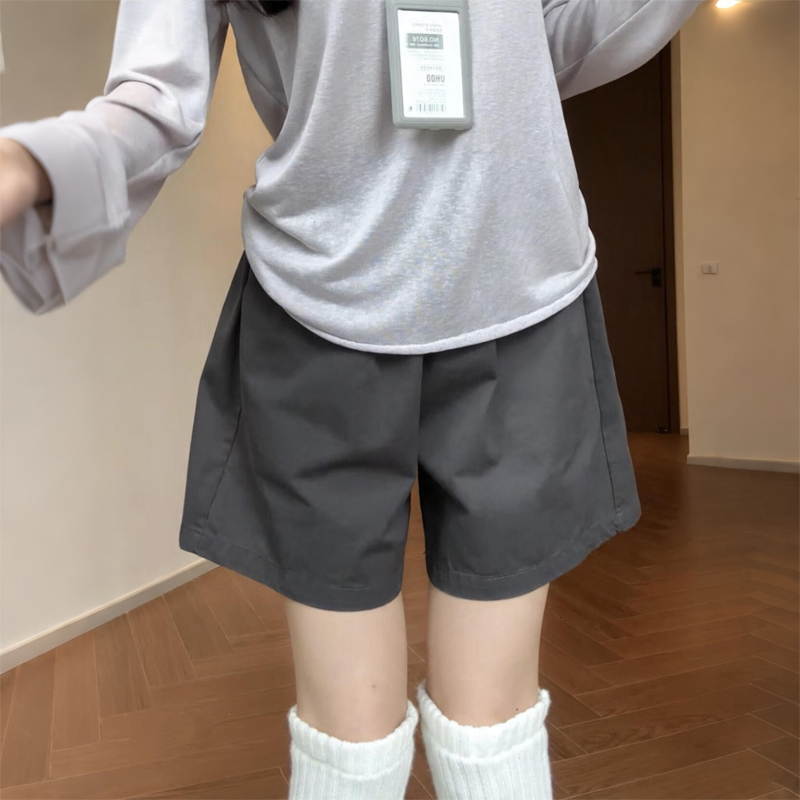Huang Jiji Dark Gray Quick-Drying Shorts for Women, Summer Thin Cotton and Linen Three-Quarter Pants, Loose Sports Casual Wide-Leg Pants
