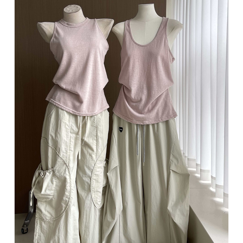 Huang Jiji Pink Cotton and Linen Camisole for Women, Summer Thin Style, Loose Fit, Slimming, Tank Top, Sleeveless Top Huang Jiji Pink Cotton and Linen Camisole for Women, Summer Thin Style, Loose Fit, Slimming, Tank Top, Sleeveless Top
