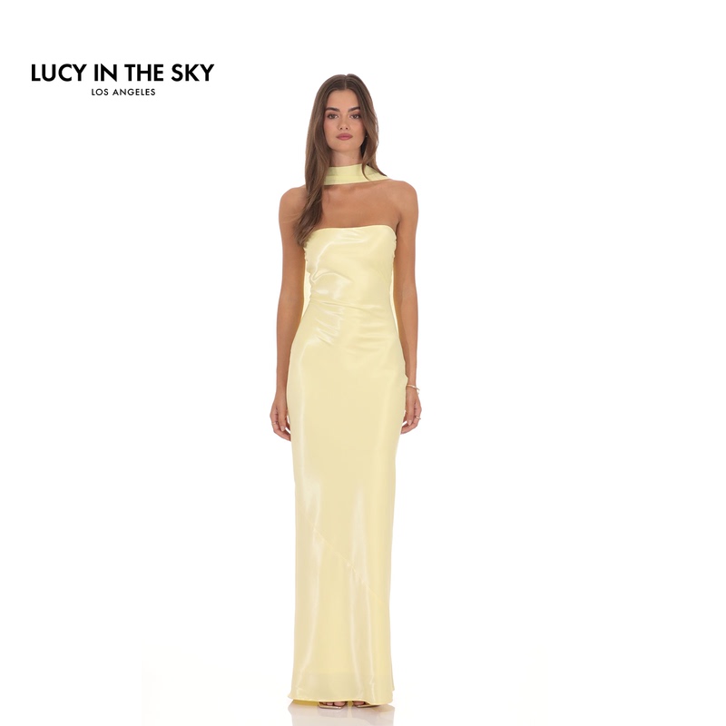 Lucy in the Sky European and American Sexy Strapless Dress for Women, Yellow Slim-Fitting Long Dress, Elegant and Slimming Gown Lucy in the Sky European and American Sexy Strapless Dress for Women, Yellow Slim-Fitting Long Dress, Elegant and Slimming Gown