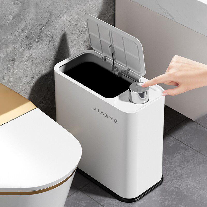 Jiacube】Light Luxury Narrow Gap Press-Type Trash Can, Large Capacity with Lid, Waste Basket for Bathroom, Living Room, and Bedroom Jiacube】Light Luxury Narrow Gap Press-Type Trash Can, Large Capacity with Lid, Waste Basket for Bathroom, Living Room, and Bedroom