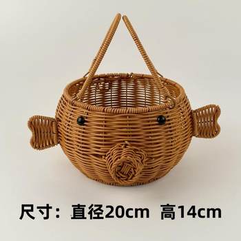 创意仿藤编织可爱手提手工小猪提篮收纳家用篮子藤编储物花篮网红