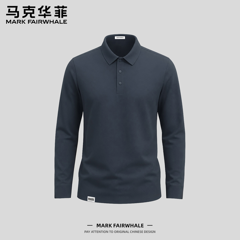 Mark Hua Fei's New Autumn T-Shirt, Light Luxury Style, Men's Collared Long-Sleeve Polo Shirt, Business Casual, High-End Solid Color