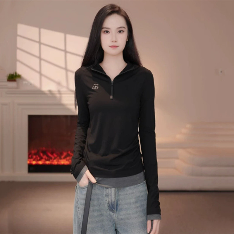 Amash Women's Clothing Store Same Style 2026 Spring New Waist-Cinching Slimming Color-Block Long-Sleeve Hooded Sweatshirt 530262