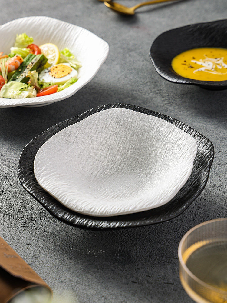 High-Quality Stone-Patterned Vegetable Salad Bowl, High-End Ceramic Bowl, Western Restaurant Hotel Fruit Bowl, Dessert Bowl for Commercial Use