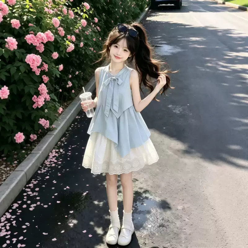 French Light Luxury Trendy Girls' Dress Summer 2026 New Super Popular Dress Girls' Very Pretty Summer Outfit Set