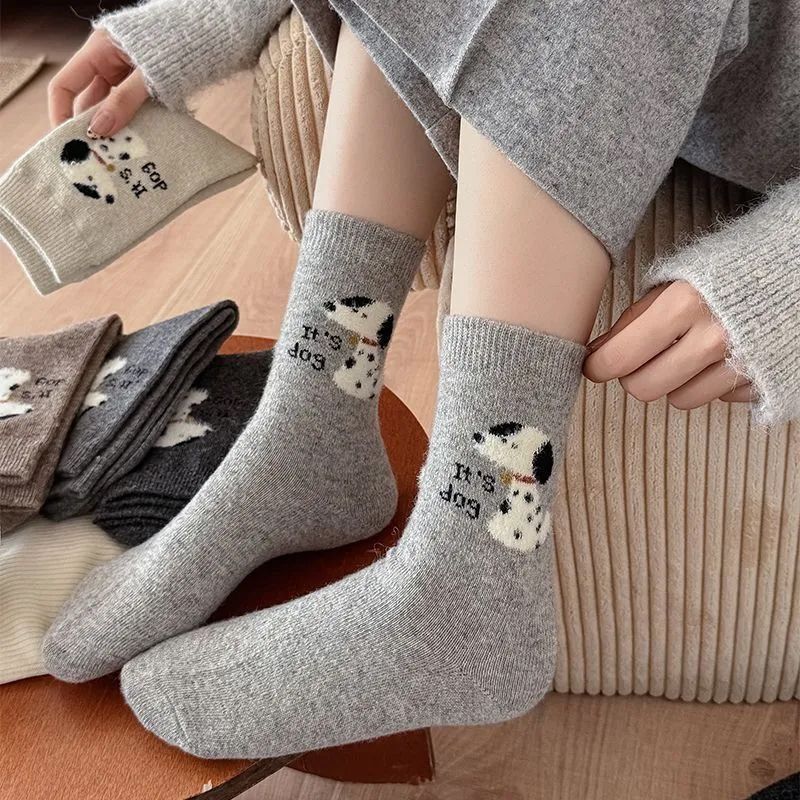 Women's Autumn and Winter Mid-Calf Socks, College Style, Trendy Gray Cute Cartoon Dalmatian Pattern, Slouchy Mid-Calf Socks Women's Autumn and Winter Mid-Calf Socks, College Style, Trendy Gray Cute Cartoon Dalmatian Pattern, Slouchy Mid-Calf Socks