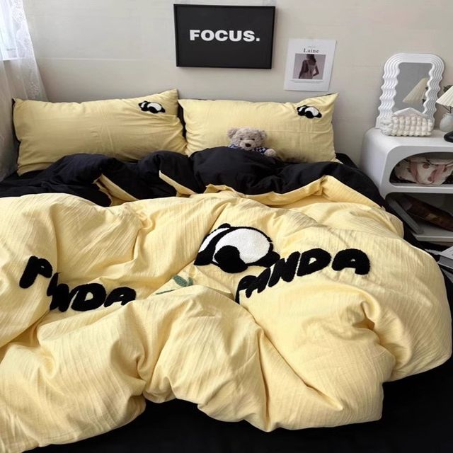 Cute cartoon bed four-piece set of fresh girl heart bedding powder quilt cover children's bed sheet three-piece set of bed 4
