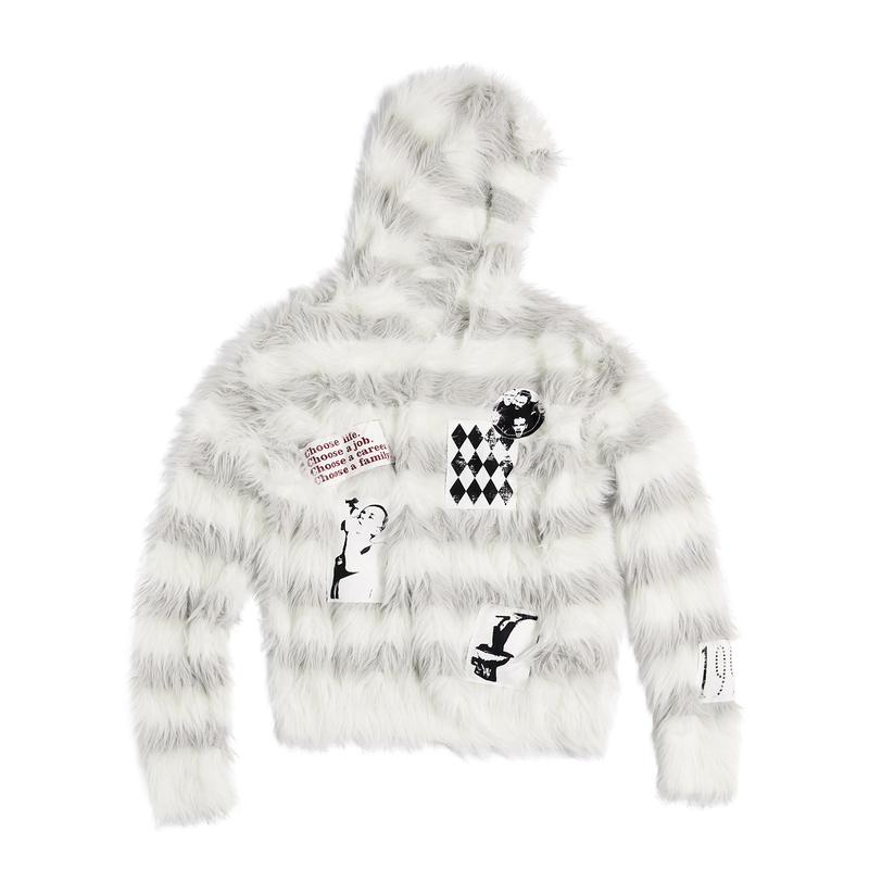 Yemanup*"Trainspotting" Faded Patchwork Striped Hooded Sweater Fluffy Yarn Long-Sleeve Light Rebel Yemanup*"Trainspotting" Faded Patchwork Striped Hooded Sweater Fluffy Yarn Long-Sleeve Light Rebel