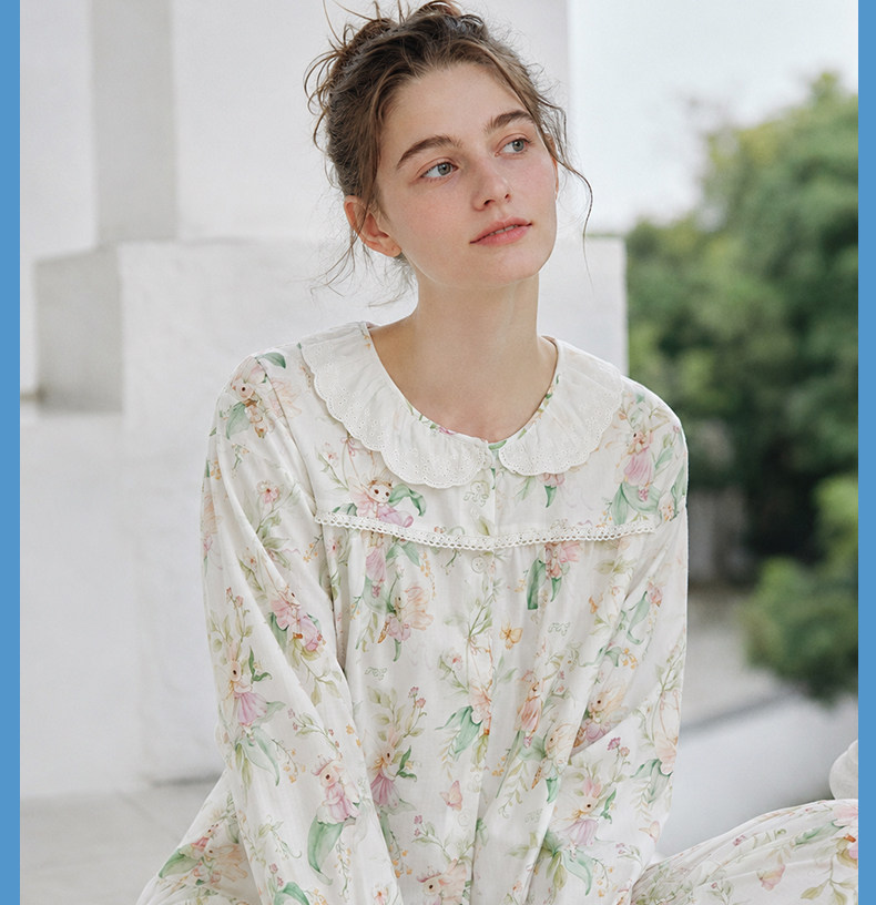 TugTug棉纱月子服秋薄款哺乳睡衣纱布产妇睡衣竹棉吸汗家居服套装 — 13