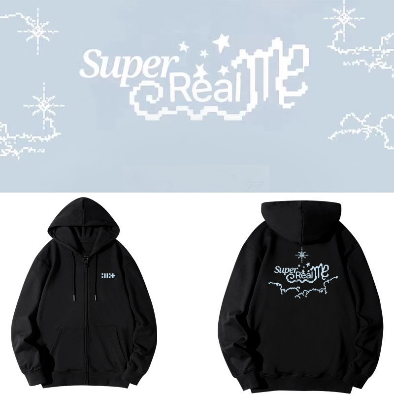 Illit Concert Superrealme Same Style Spring and Autumn Fleece-Lined Zip-Up Jacket Hooded Cardigan Sweatshirt